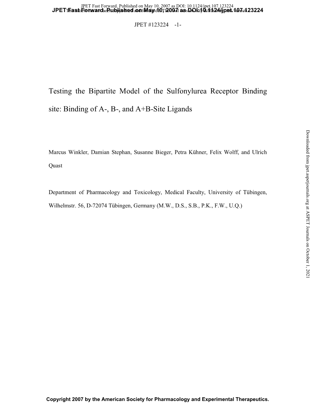 Testing the Bipartite Model of the Sulfonylurea Receptor Binding Site