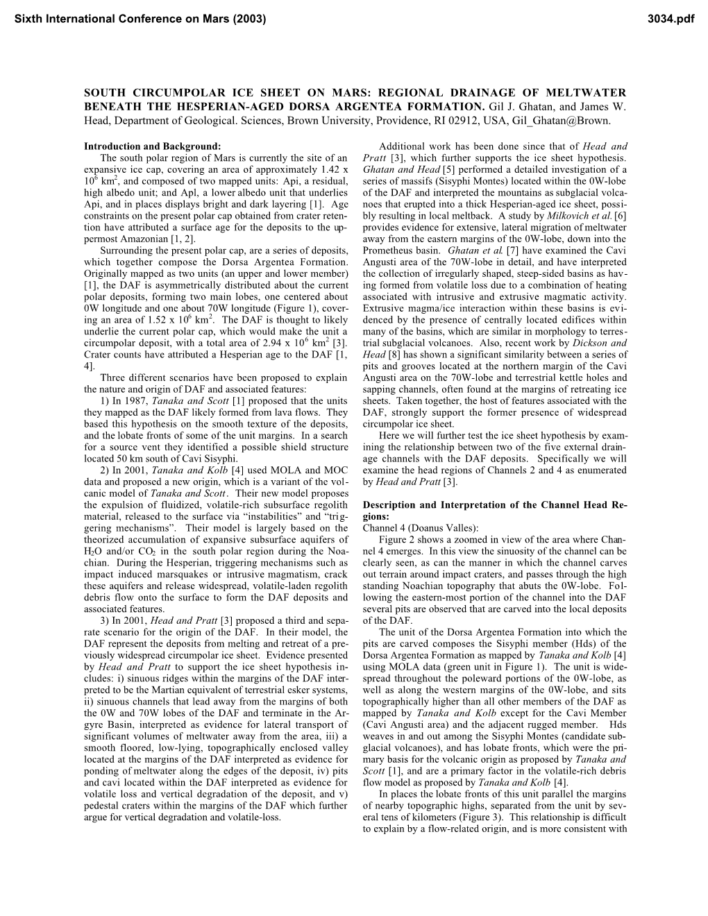 South Circumpolar Ice Sheet on Mars: Regional Drainage of Meltwater Beneath the Hesperian-Aged Dorsa Argentea Formation