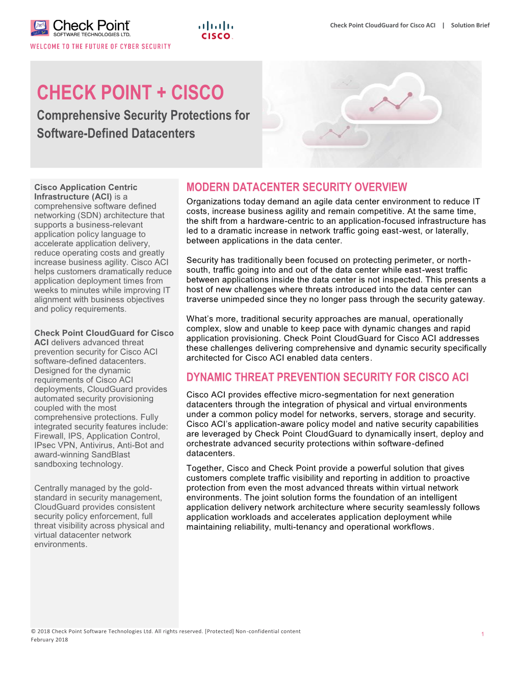 CHECK POINT + CISCO Comprehensive Security Protections for Software-Defined Datacenters