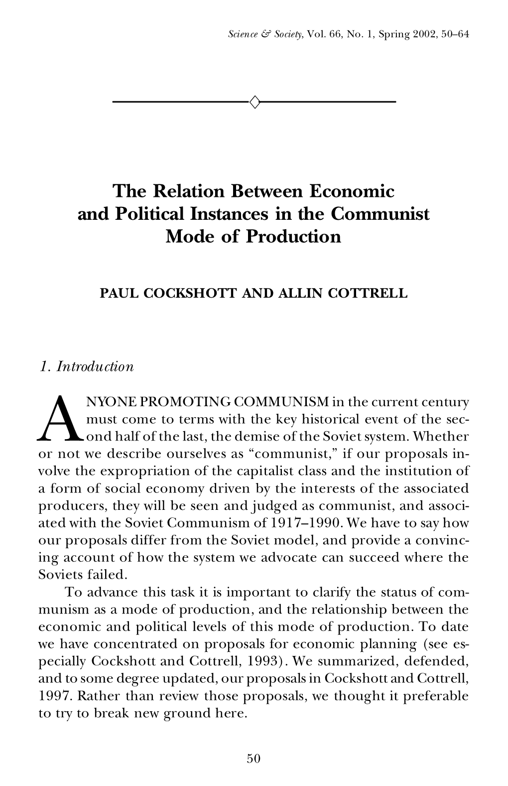 The Relation Between Economic and Political Instances in the Communist Mode of Production