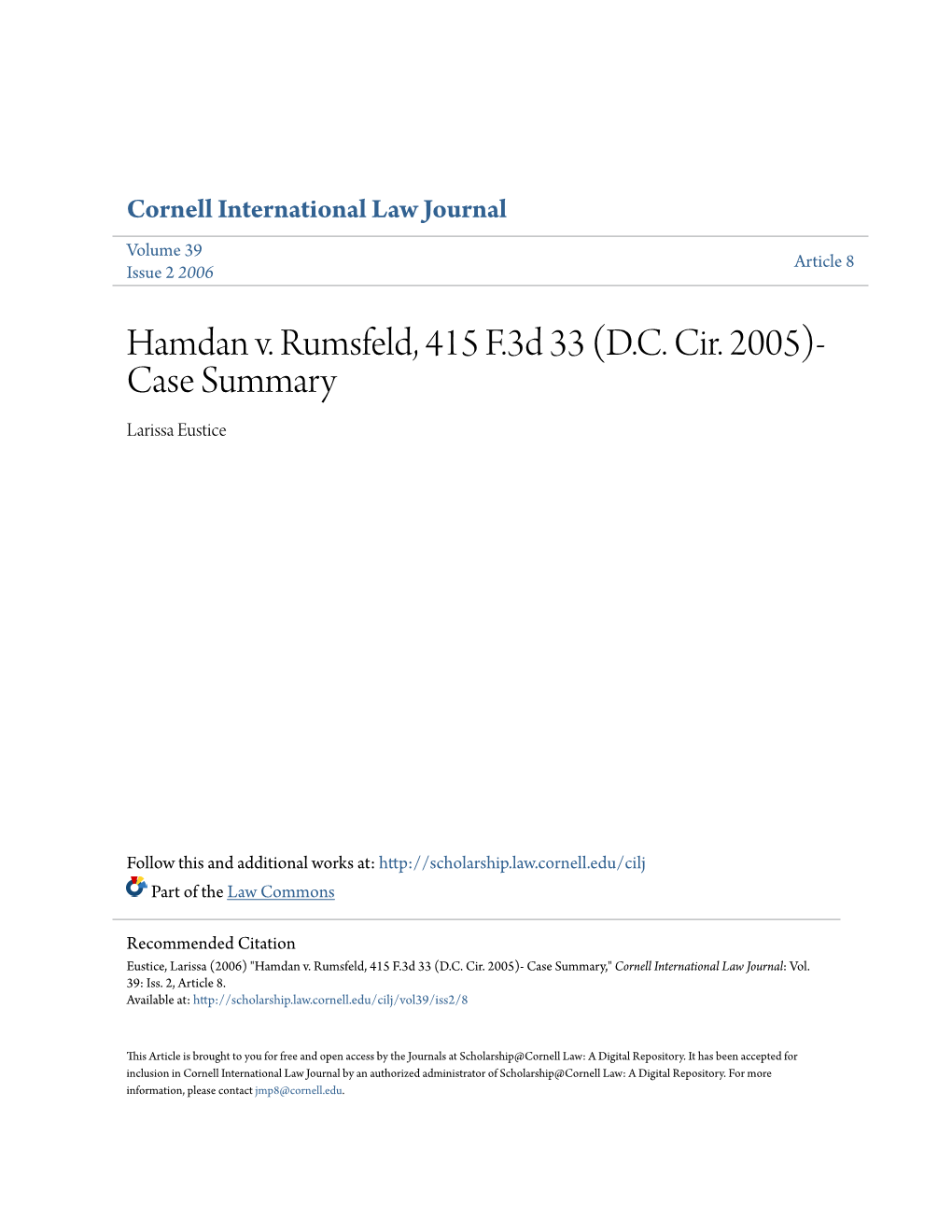 Hamdan V. Rumsfeld, 415 F.3D 33 (D.C