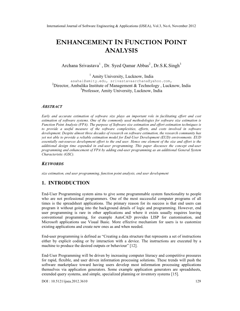 Enhancement in Function Point Analysis