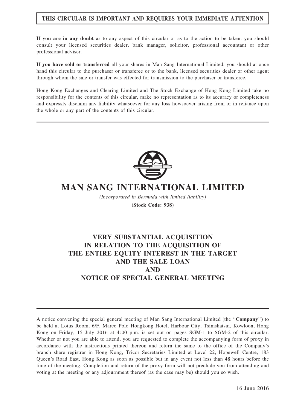 Man Sang International Limited