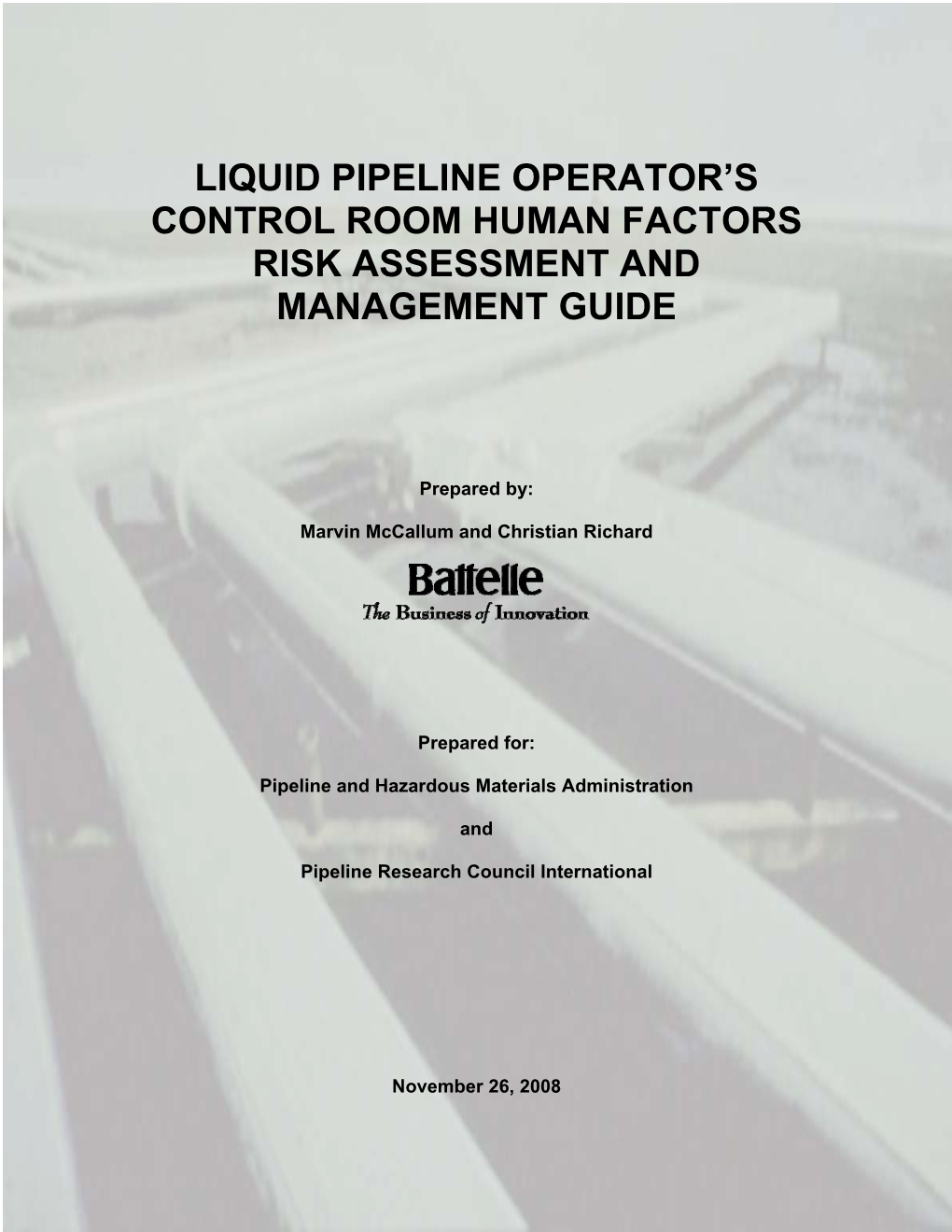 Liquid Pipeline Operator's Control Room Human