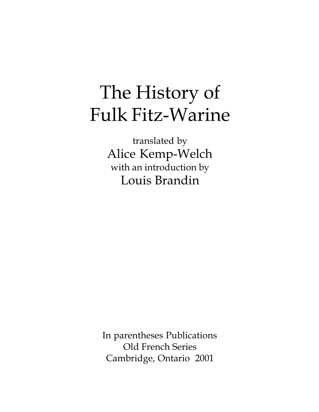 The History of Fulk Fitz-Warine