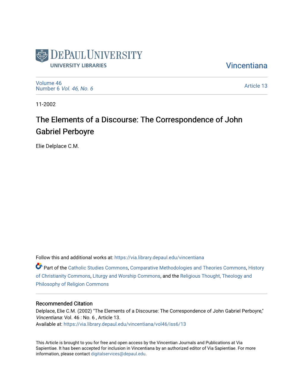 The Correspondence of John Gabriel Perboyre