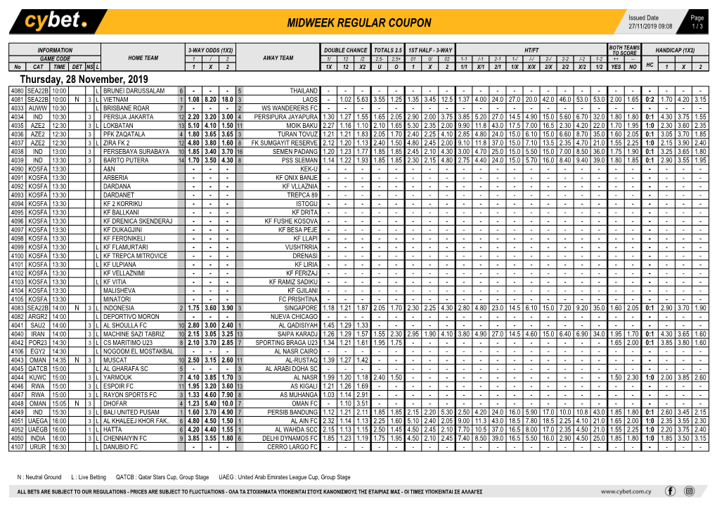 Midweek Regular Coupon 27/11/2019 09:08 1 / 3