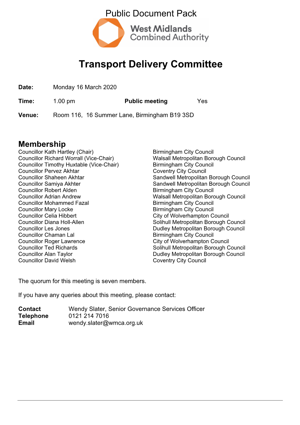 (Public Pack)Agenda Document for Transport Delivery Committee, 16