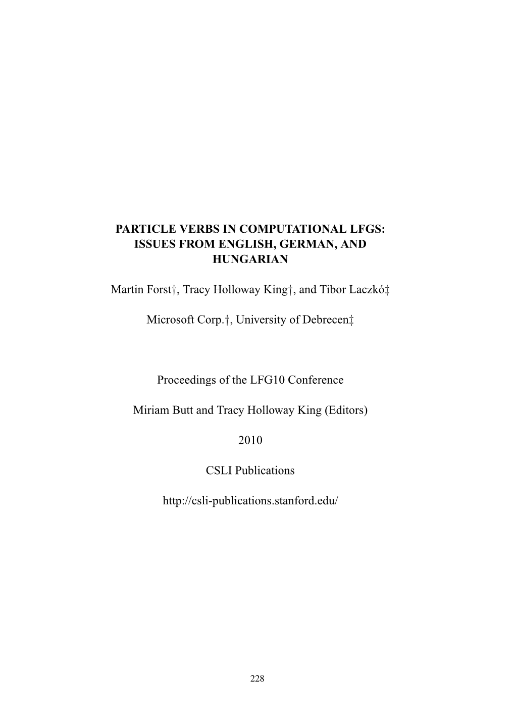 Proceedings of LFG10