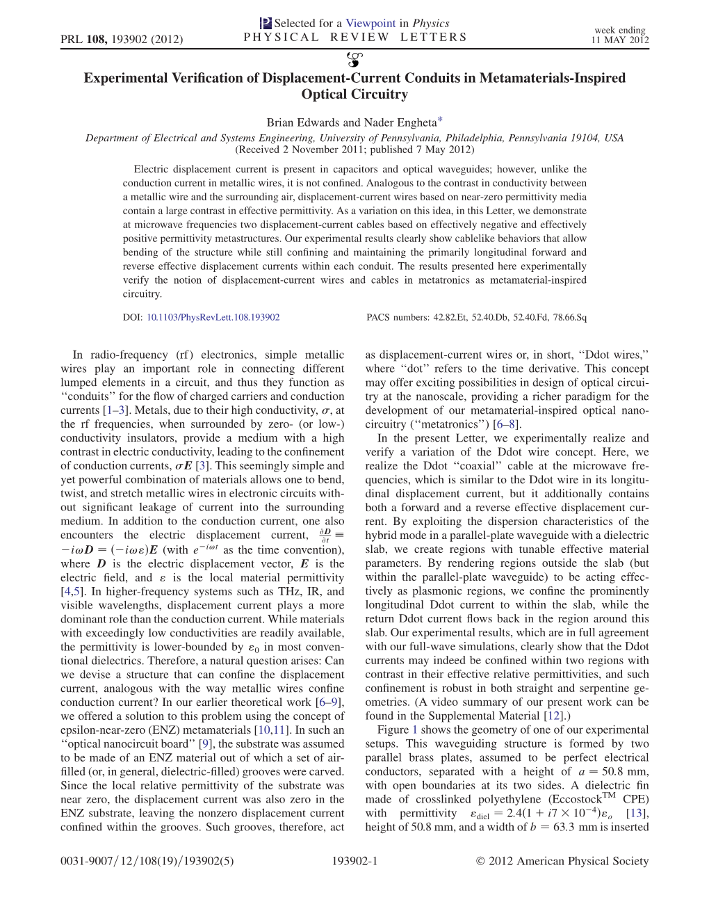 Experimental Verification of Displacement-Current Conduits In