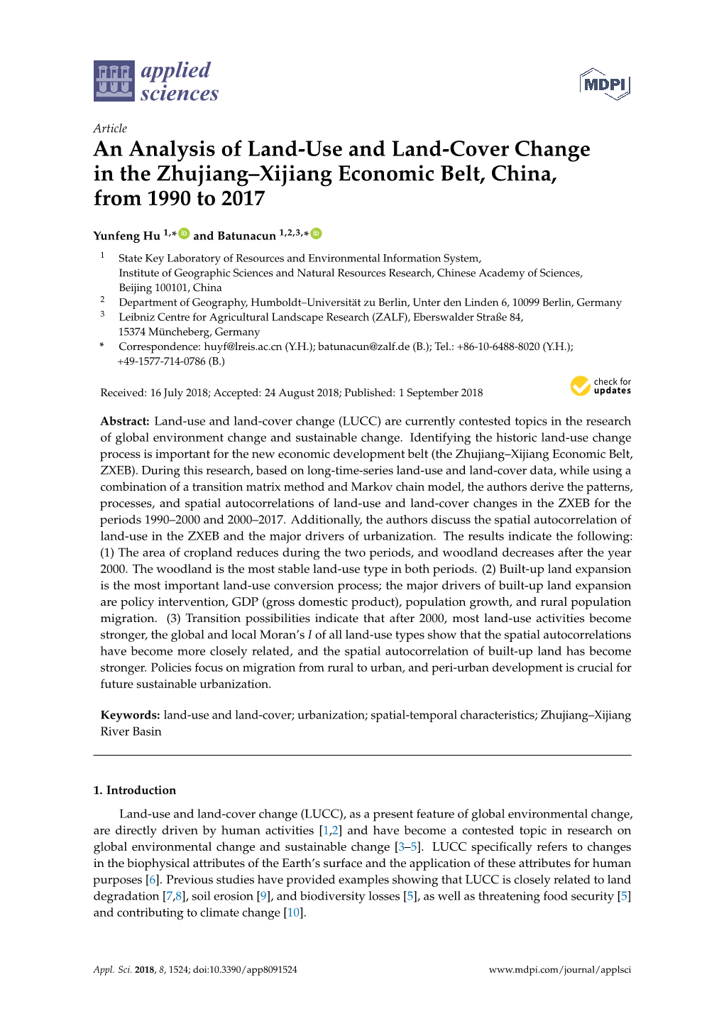 An Analysis of Land-Use and Land-Cover Change in the Zhujiang–Xijiang Economic Belt, China, from 1990 to 2017