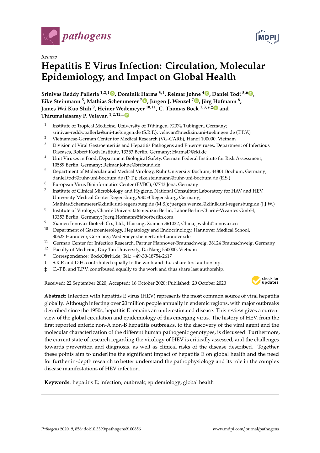 Hepatitis E Virus Infection: Circulation, Molecular Epidemiology, and Impact on Global Health