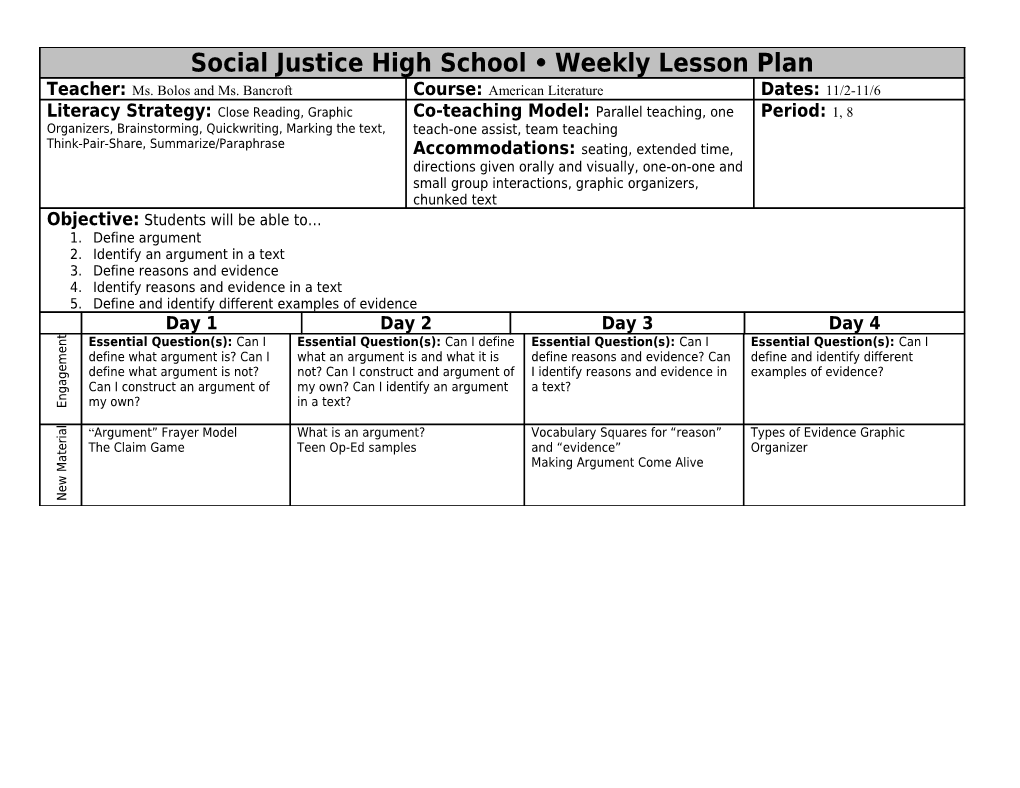 Social Justice High School Weekly Lesson Plan s1