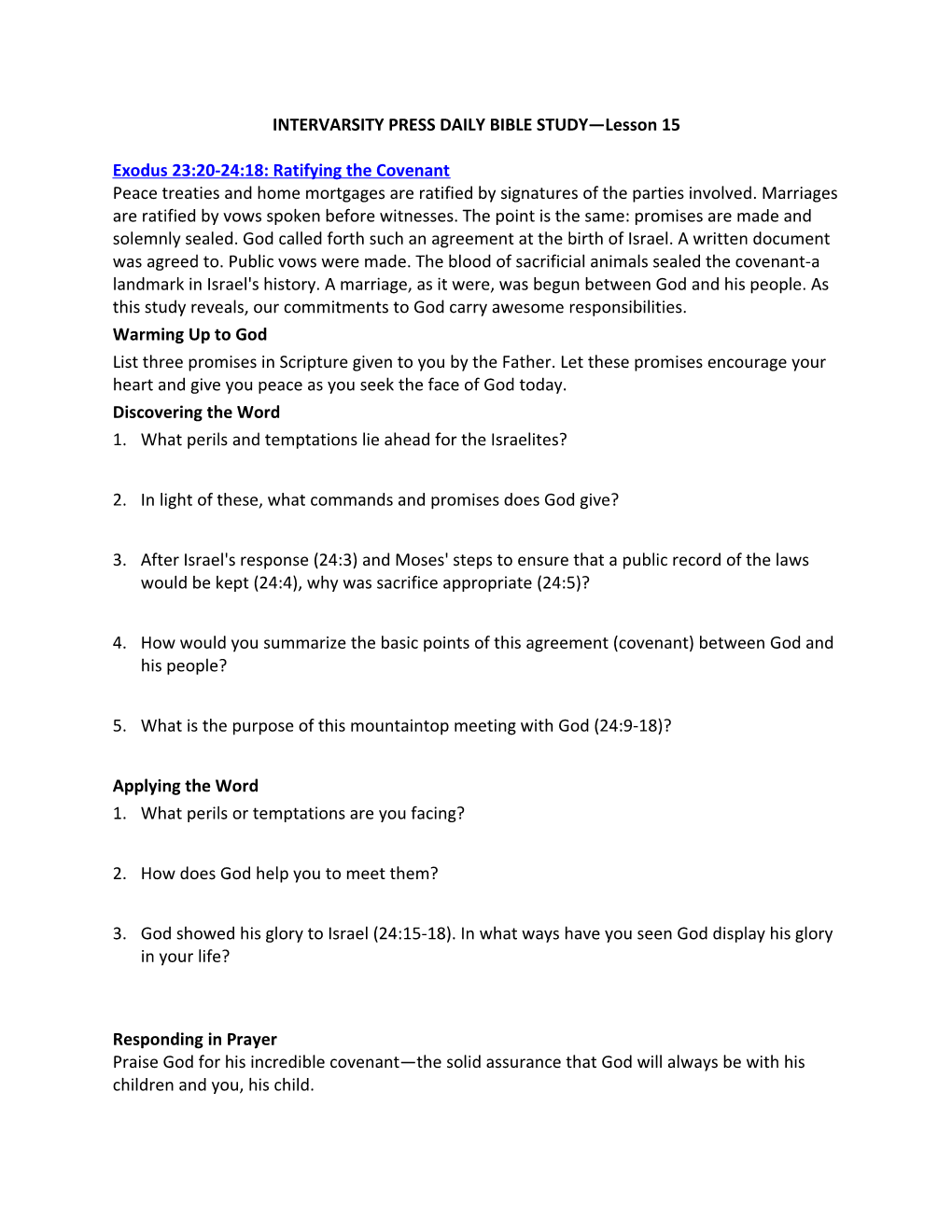 INTERVARSITY PRESS DAILY BIBLE STUDY Lesson 15