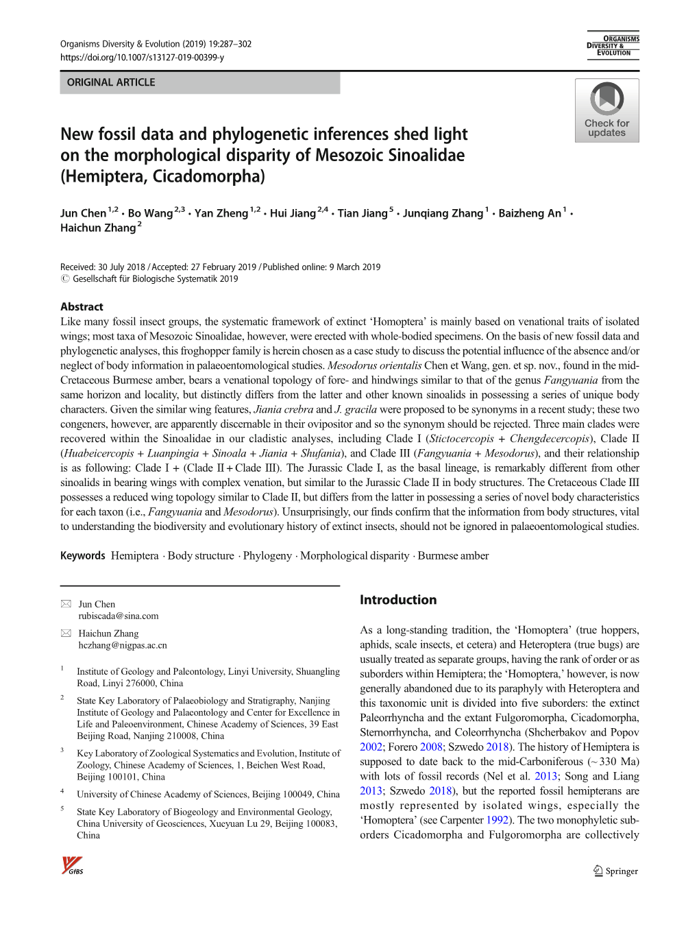 New Fossil Data and Phylogenetic Inferences Shed Light on the Morphological Disparity of Mesozoic Sinoalidae (Hemiptera, Cicadomorpha)