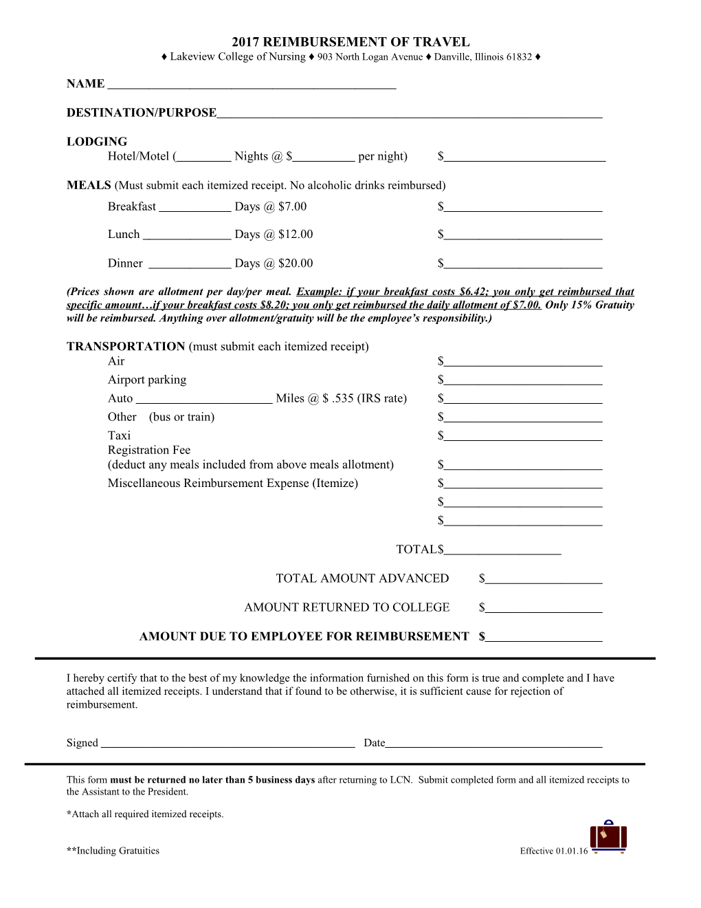 Reimbursement of Travel