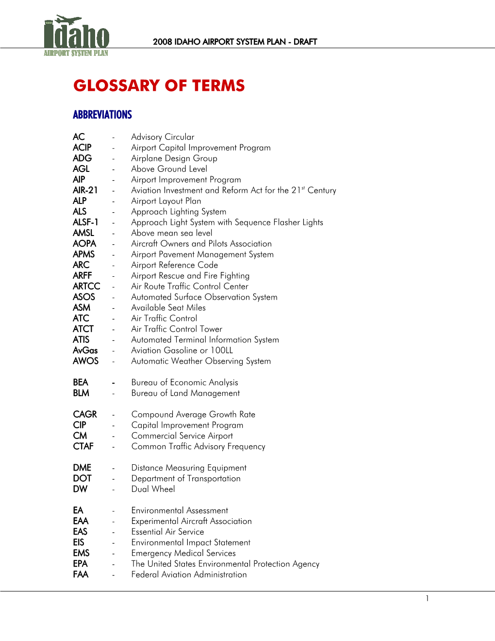 Glossary of Terms