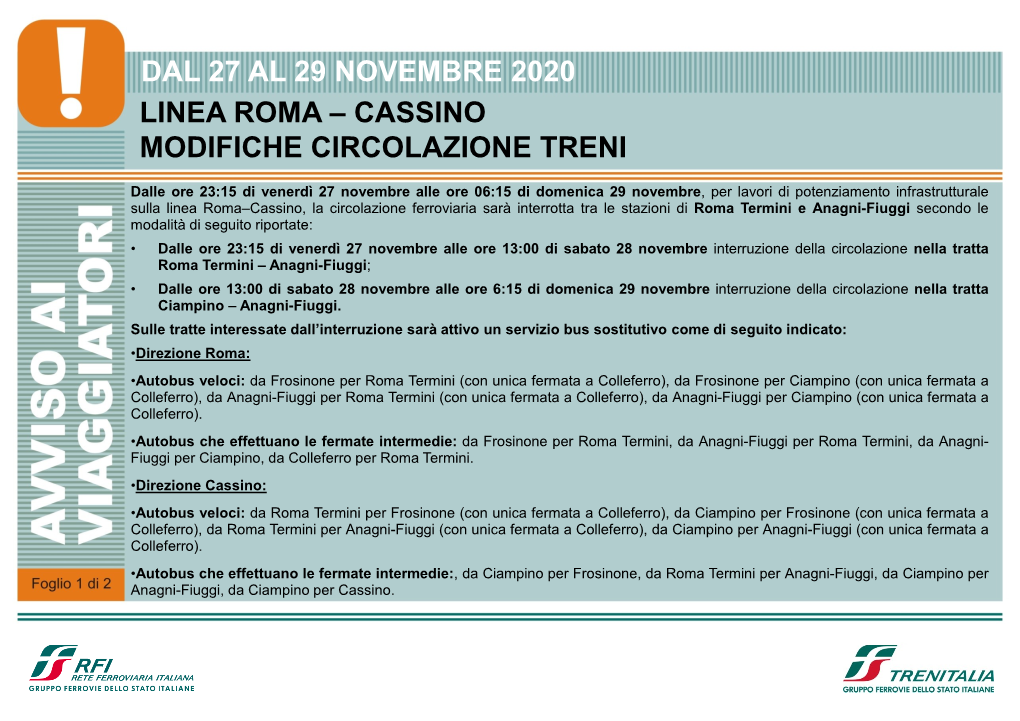 Interruzione Tra Roma Termini E Anagni-Fiuggi