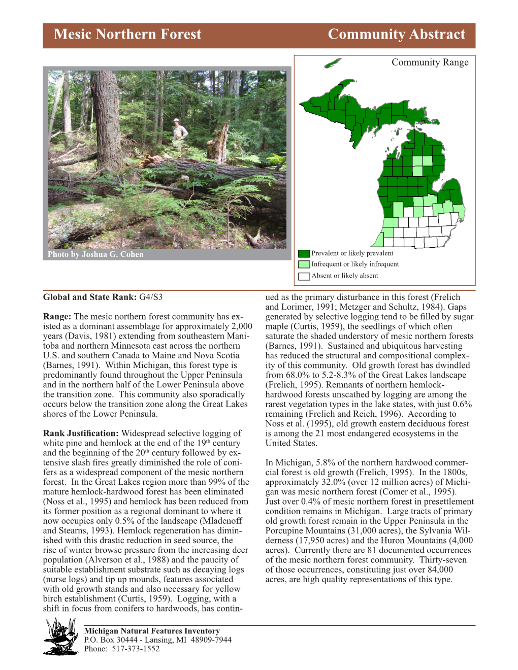 Mesic Northern Forest Community Abstract