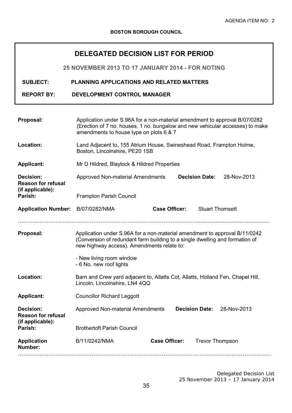 Delegated Decision List for Period