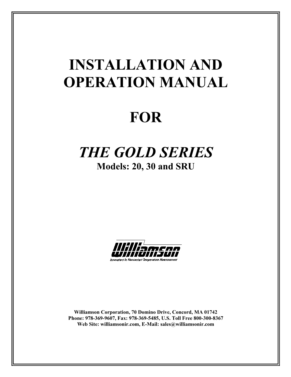 Installation and Operation Manual for the Gold Series