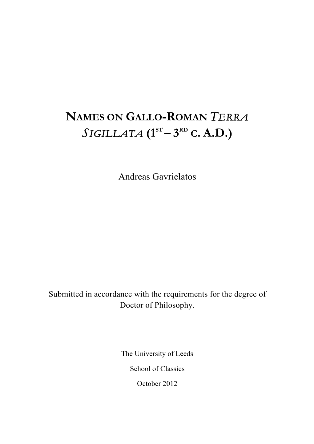 Names on Gallo-Roman Terra Sigillata (1St – 3Rd C