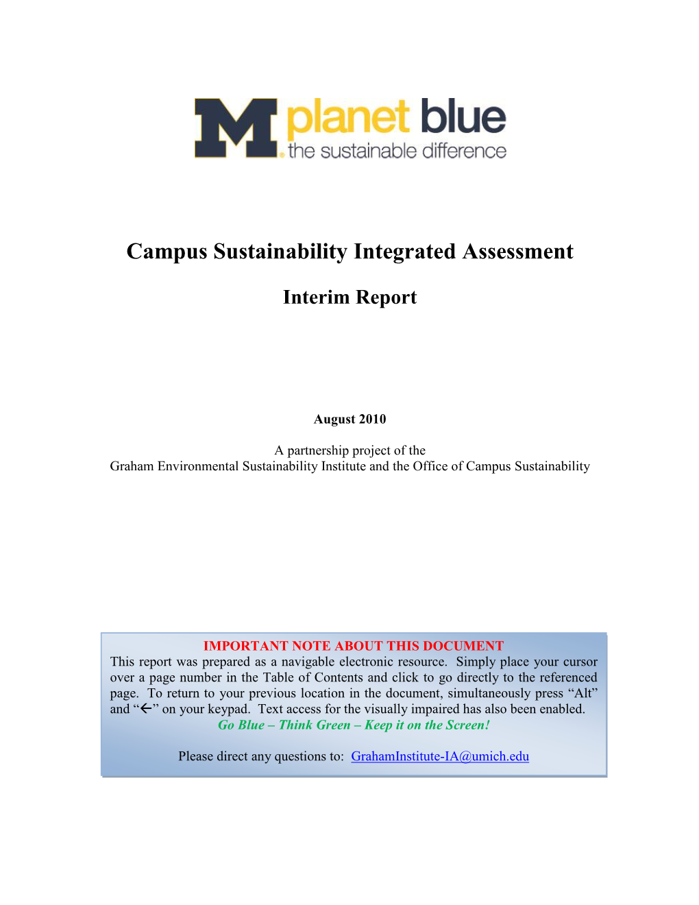 Campus Sustainability Integrated Assessment