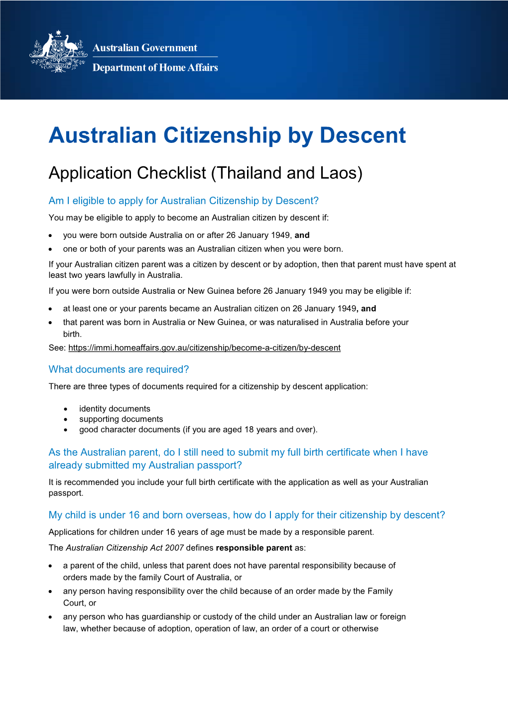 Australian Citizenship by Descent