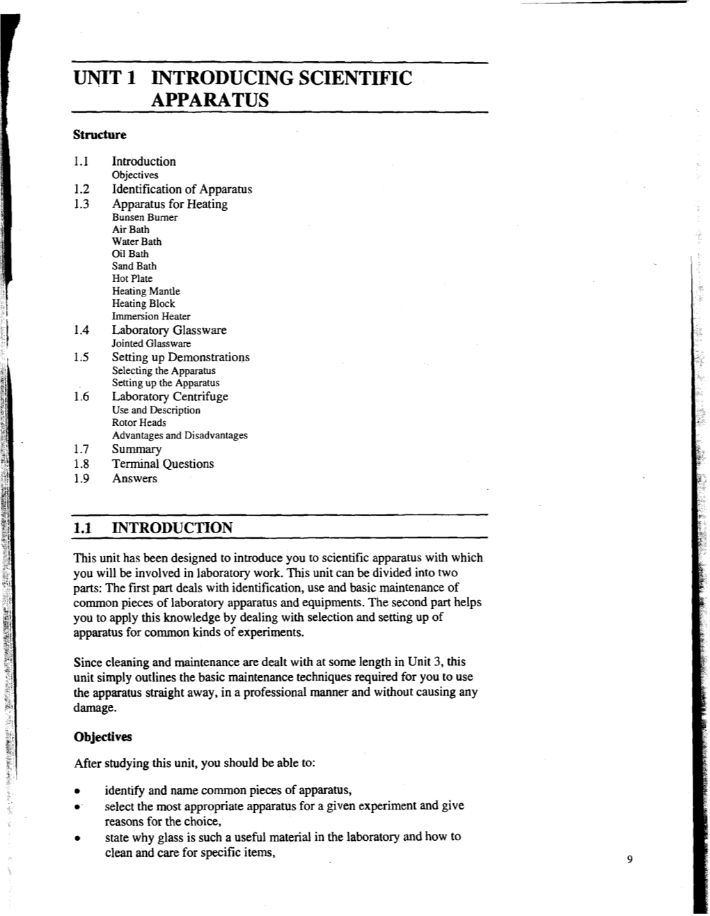 Unit 1 Introducing Scientific Apparatus