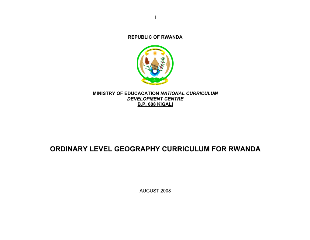 Ordinary Level Geography Curriculum for Rwanda