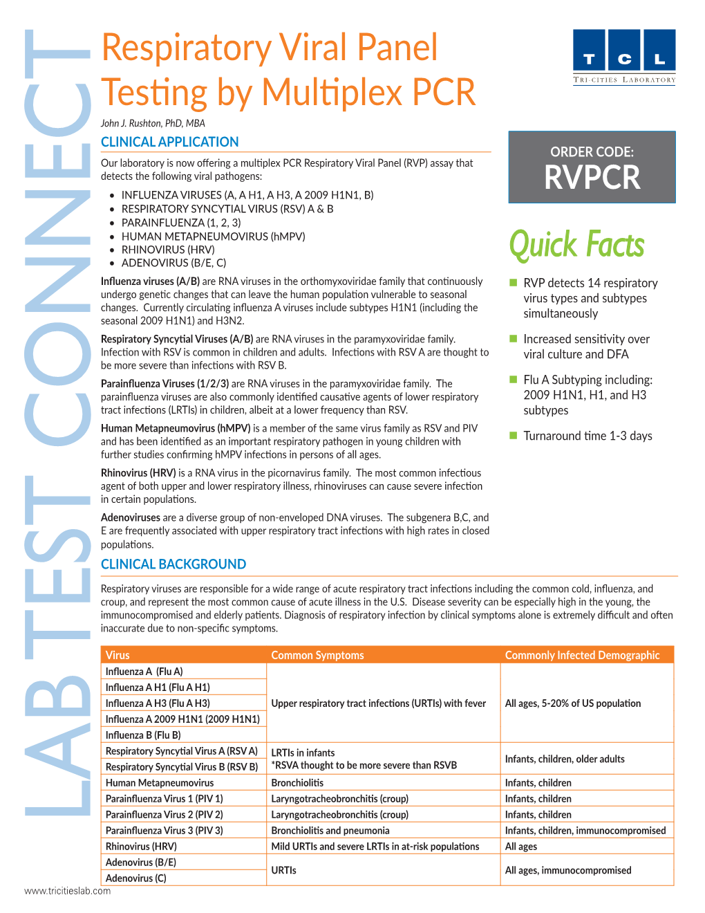 Respiratory Viral Panel Testing by Multiplex PCR John J
