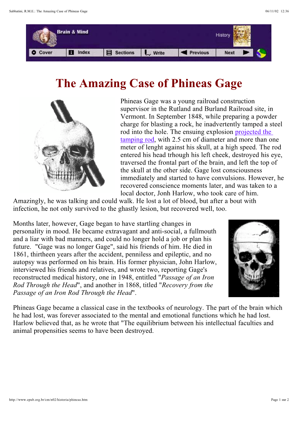 The Amazing Case of Phineas Gage 06/11/02 12:36