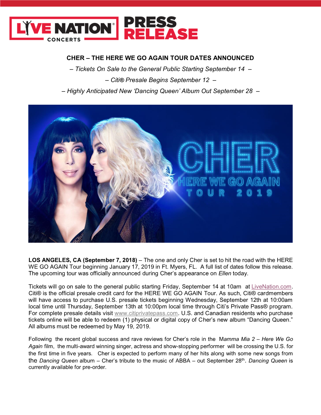 Cher – the Here We Go Again Tour Dates Announced