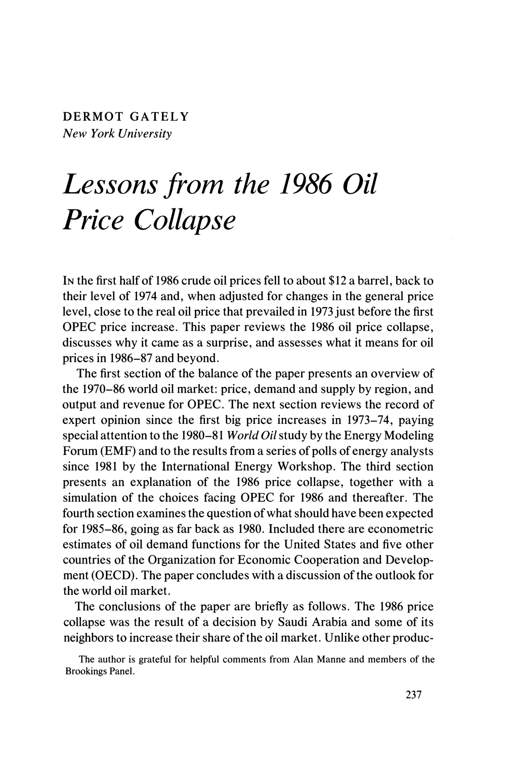 Lessons from the 1986 Oil Price Collapse