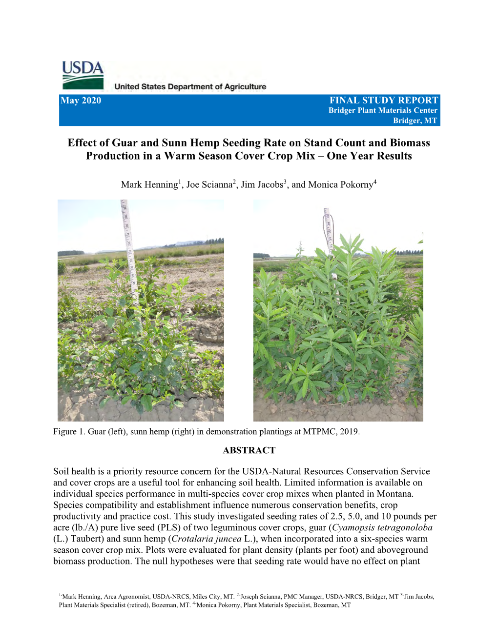 Final Study Report, Effects of Guar and Sunn Hemp Seeding Rate On