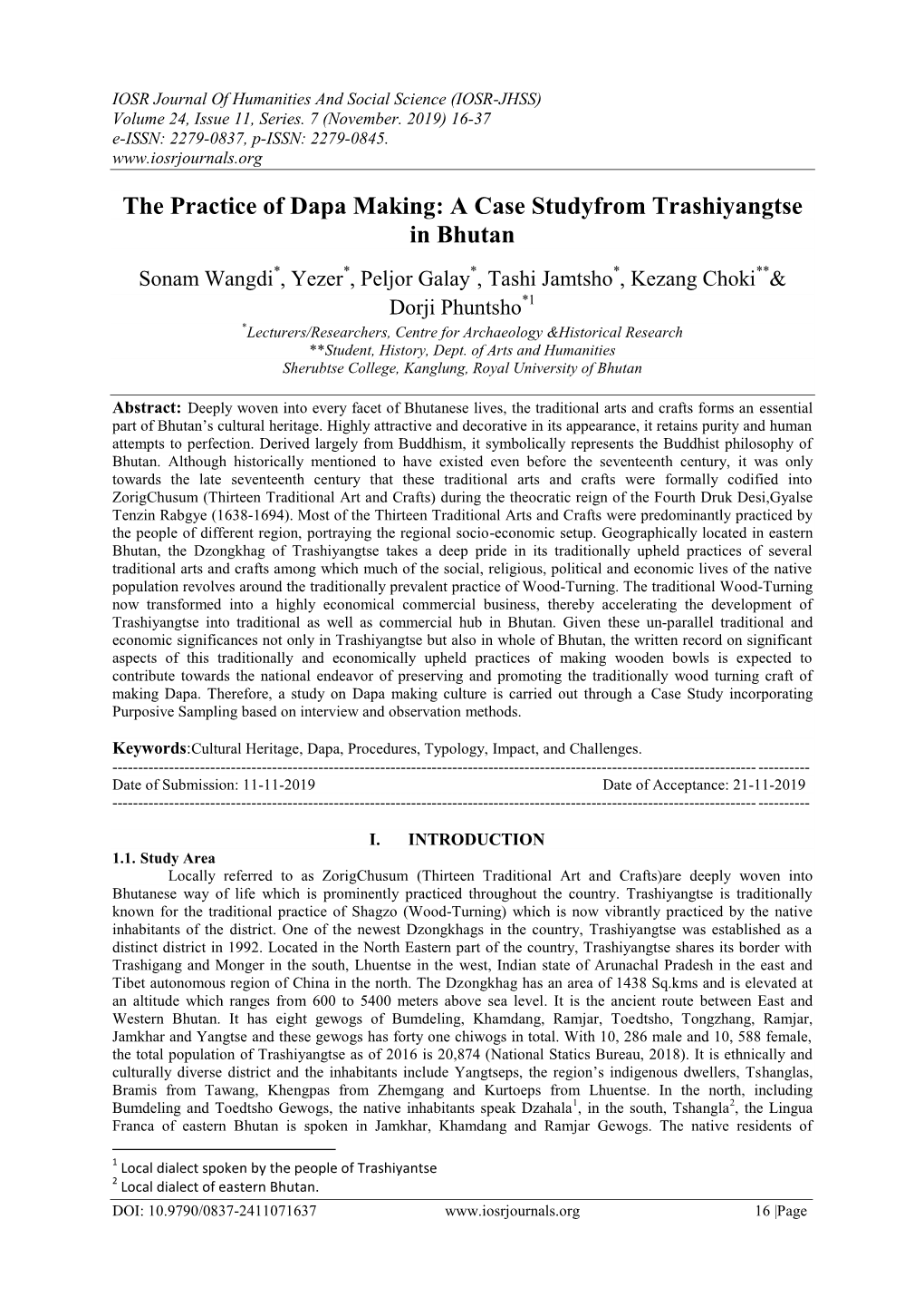 The Practice of Dapa Making: a Case Studyfrom Trashiyangtse in Bhutan