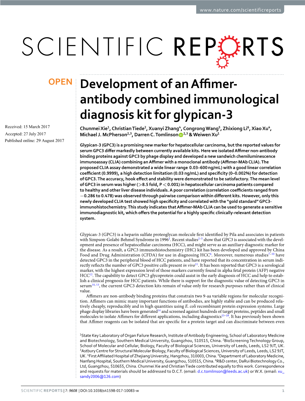 Development of an Affimer-Antibody Combined Immunological Diagnosis