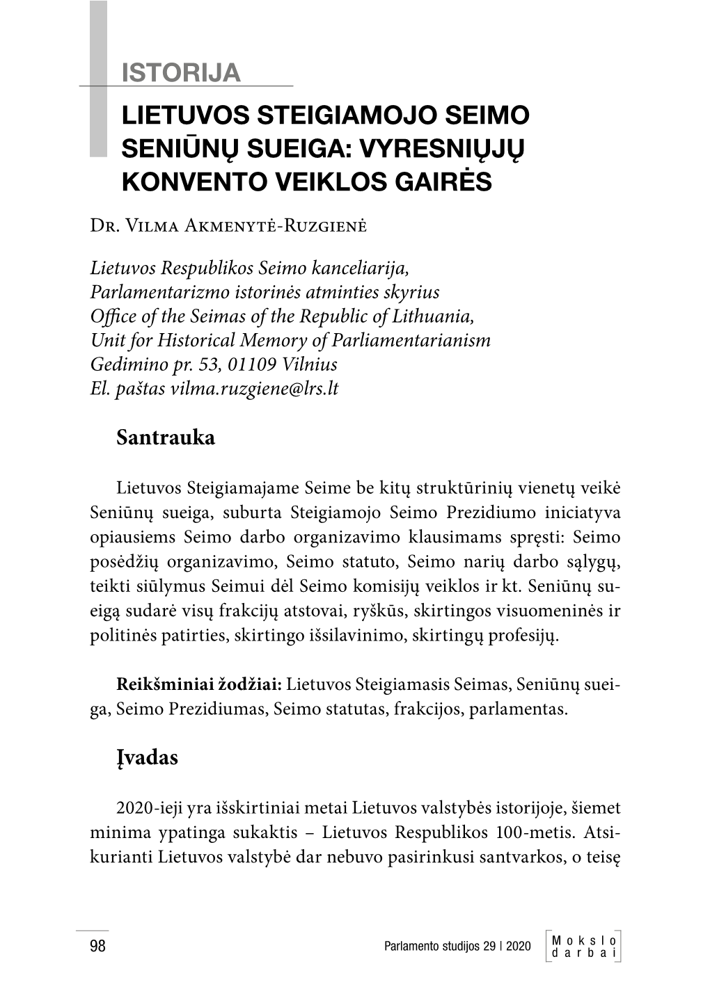 Lietuvos Steigiamojo Seimo Seniūnų Sueiga: Vyresniųjų Konvento Veiklos Gairės