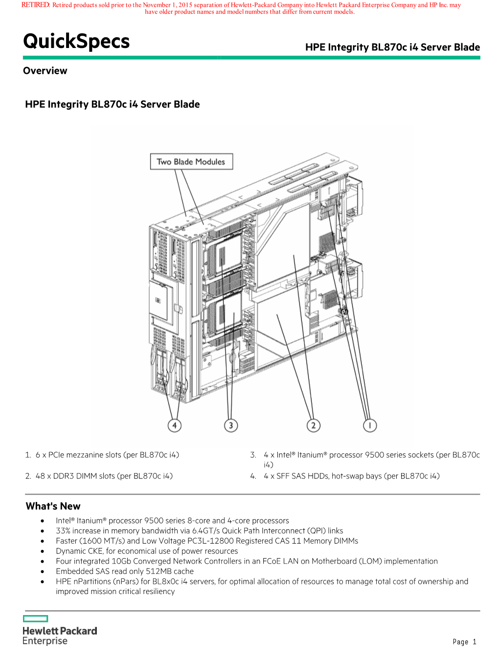 Quickspecs HPE Integrity Bl870c I4 Server Blade Overview