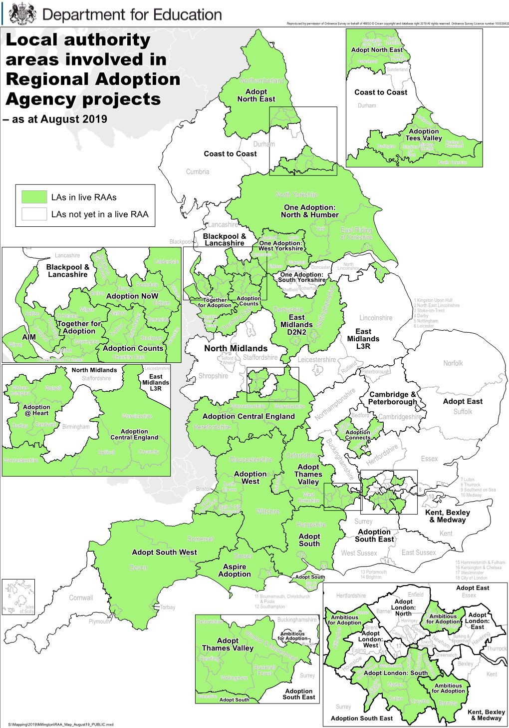 Local Authority Areas Involved in Regional Adoption Agency Projects