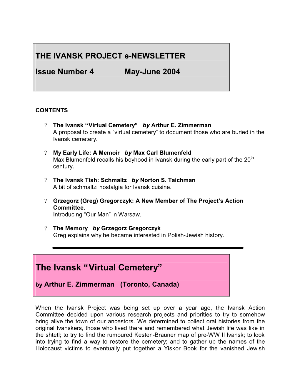 The Ivansk “Virtual Cemetery” by Arthur E