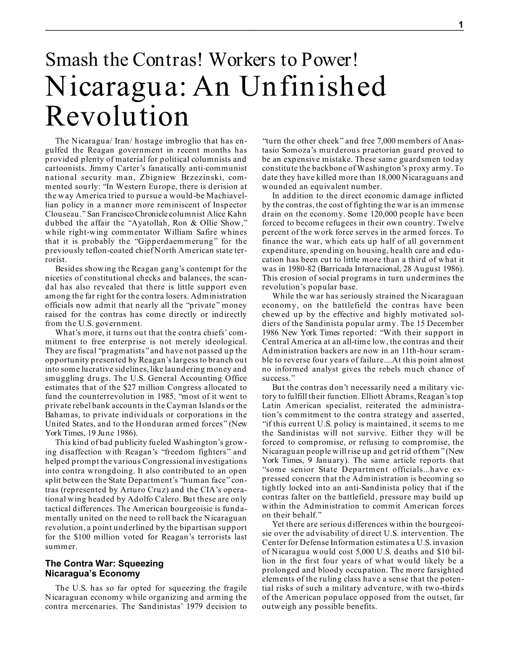 Nicaragua: an Unfinished Revolution