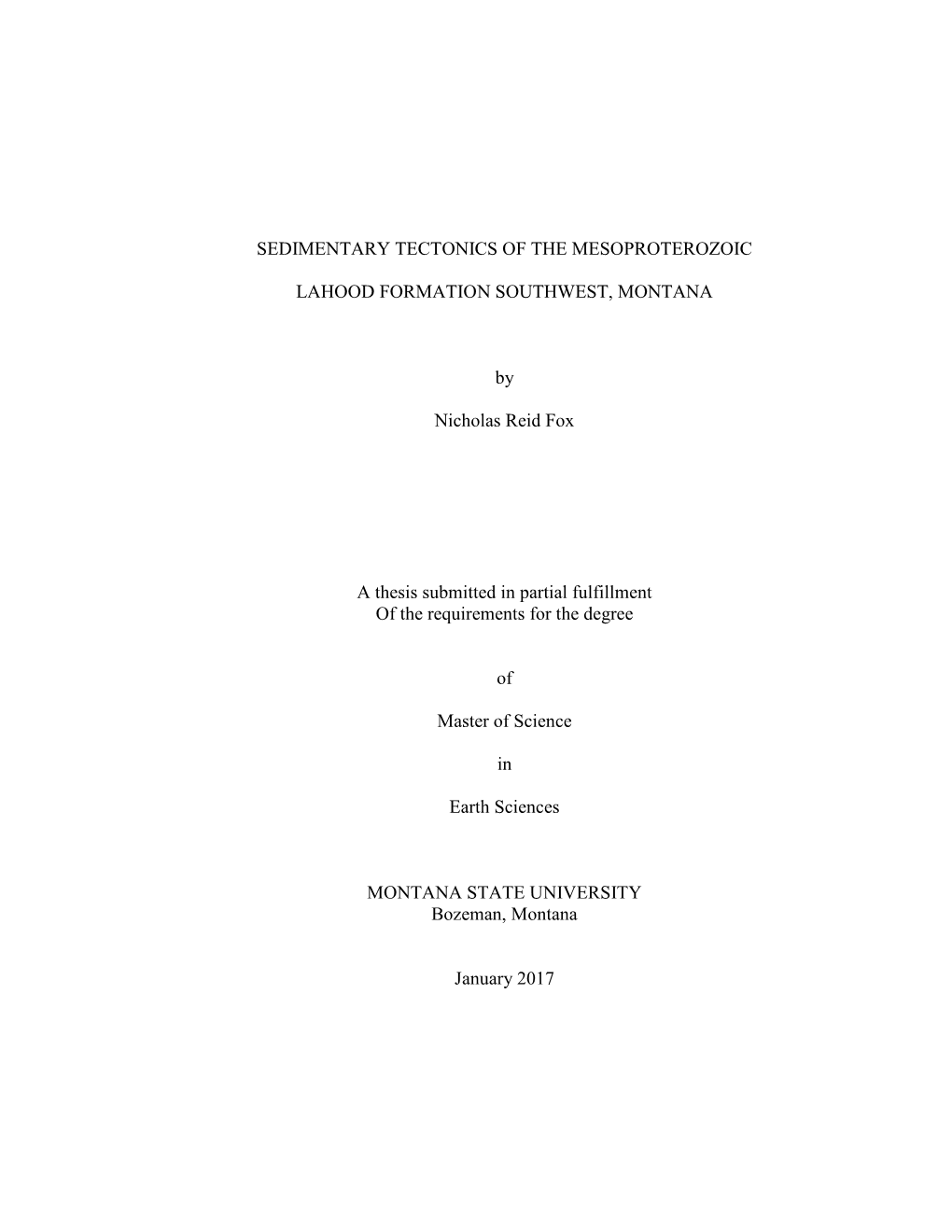 Sedimentary Tectonics of the Mesoproterozoic Lahood