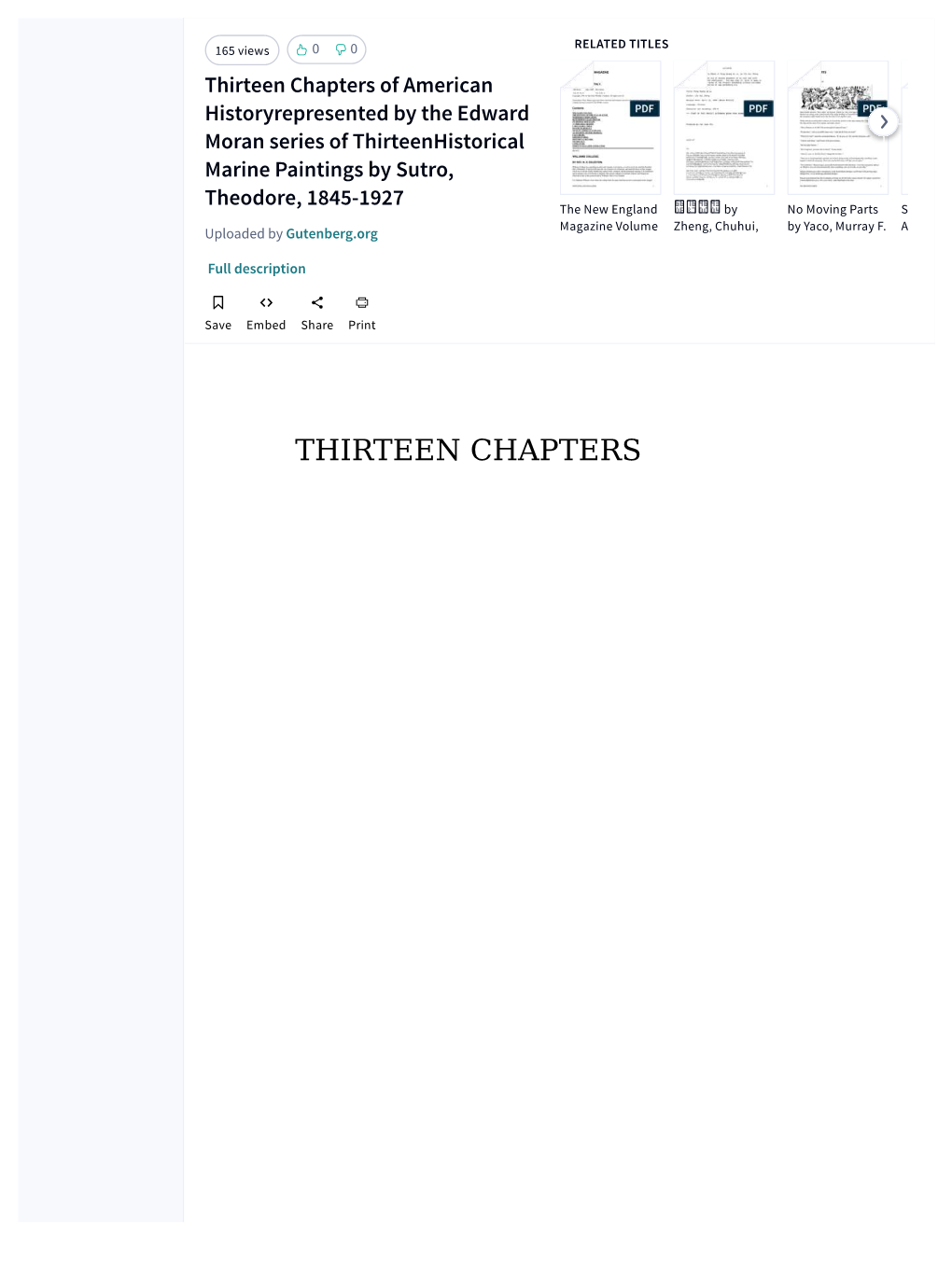 Thirteen Chapters of American Historyrepresented by the Edward  Moran Series of Thirteenhistorical Marine Paintings by Sutro