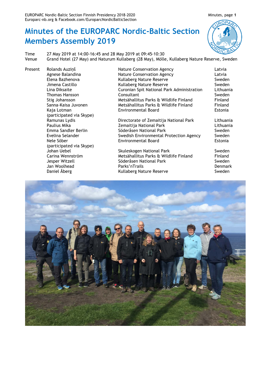 Minutes of the EUROPARC Nordic-Baltic Section Members Assembly 2019