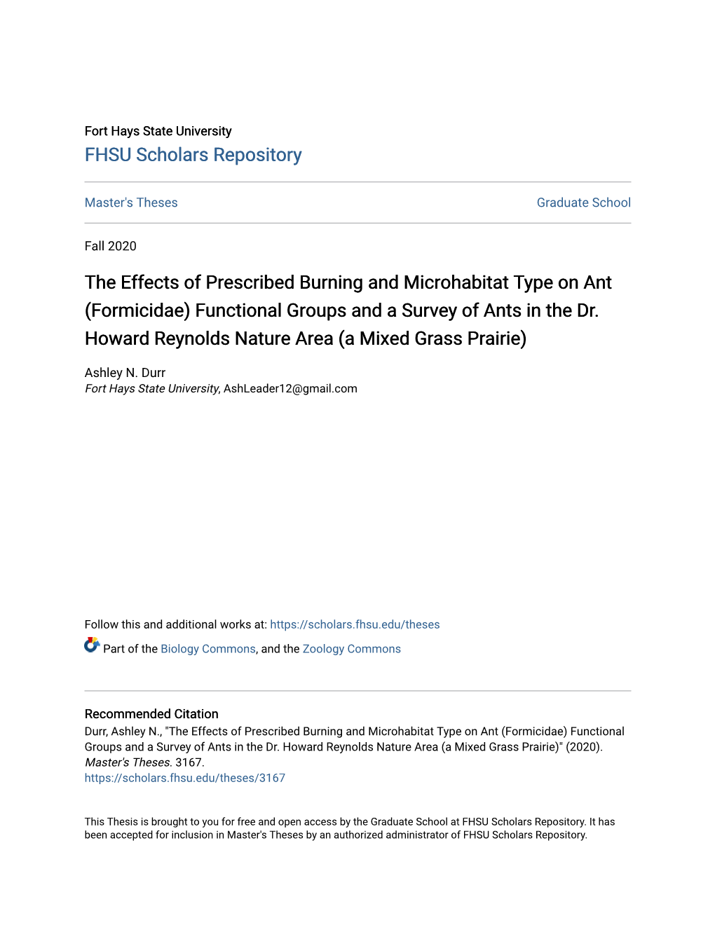 Formicidae) Functional Groups and a Survey of Ants in the Dr