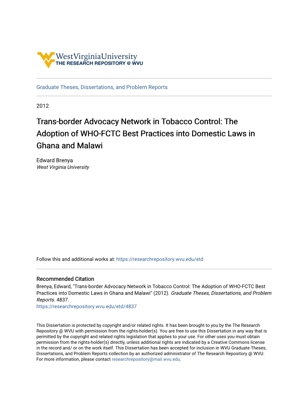 Trans-Border Advocacy Network in Tobacco Control: the Adoption of WHO-FCTC Best Practices Into Domestic Laws in Ghana and Malawi