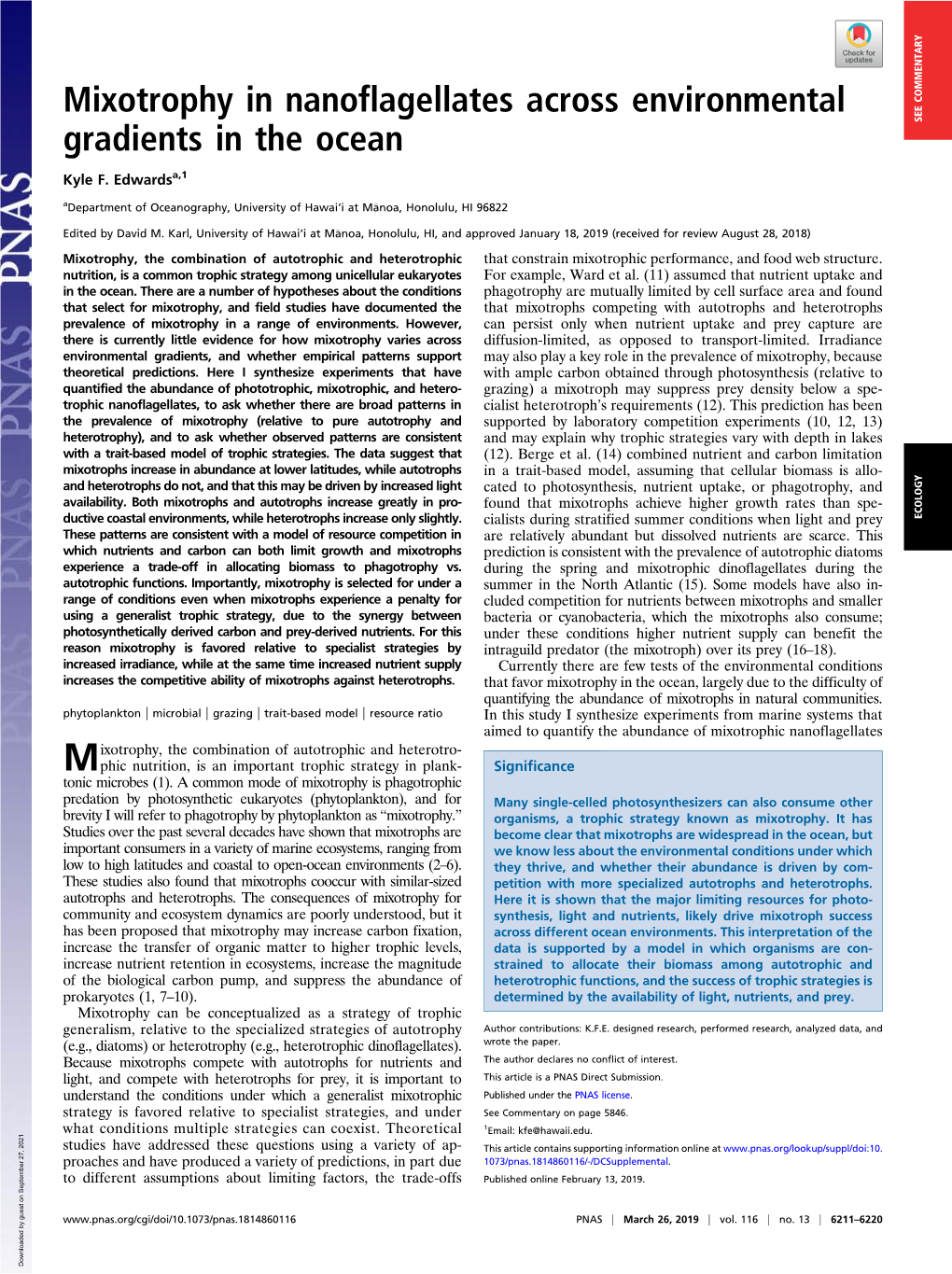 Mixotrophy in Nanoflagellates Across Environmental Gradients in the Ocean