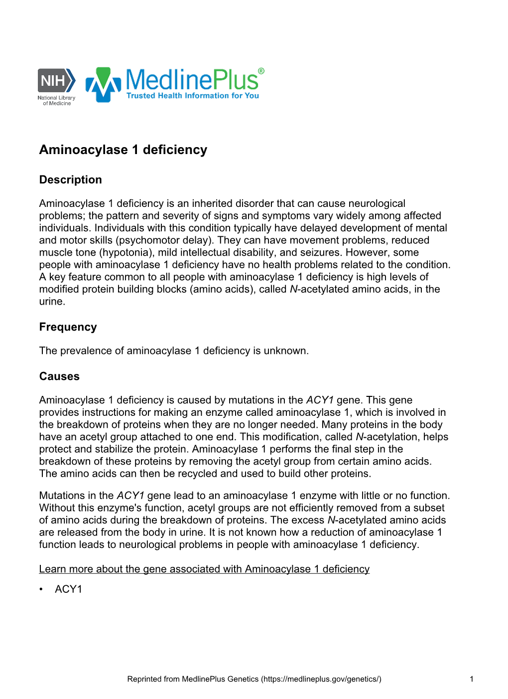 Aminoacylase 1 Deficiency