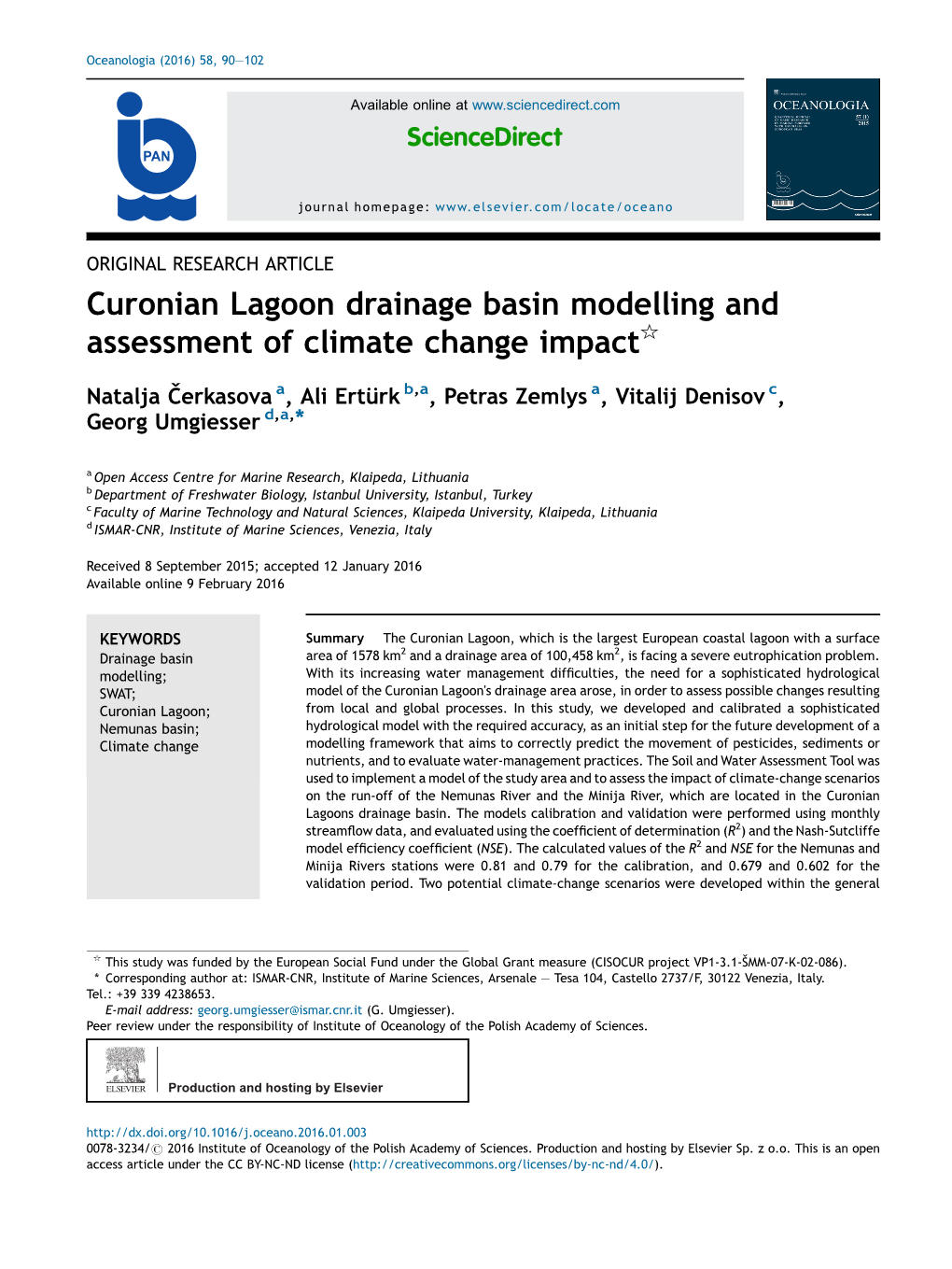 Curonian Lagoon Drainage Basin Modelling and Assessment of Climate Change Impact 91